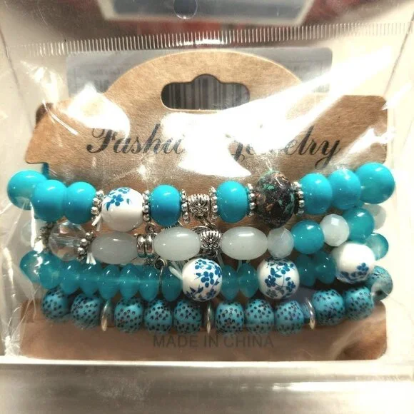 Bohemian Layered Glass Beaded Charm Bracelet (Lake Blue) - Picture 3 of 3